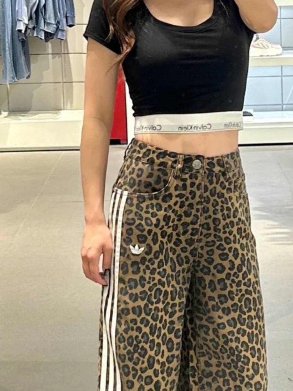 ADIDAS ORIGINALS 3 STRIPES LEOPARD DENIM BERMUDA SHORTS - Picture 6 of 11